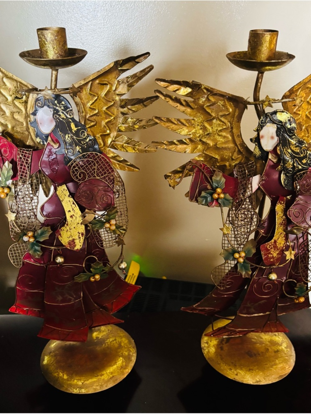 Beautiful Vintage Metal Angel Candle Holder Christmas  Set of Two